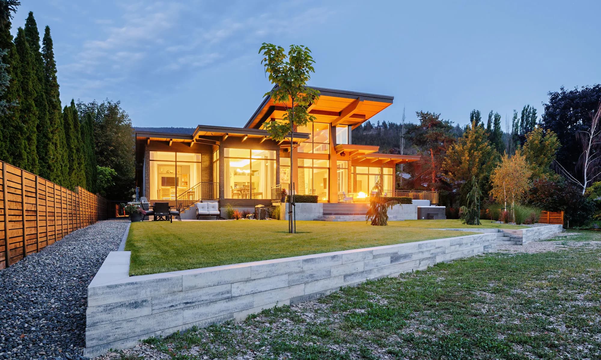 dark sky and trees paver stones