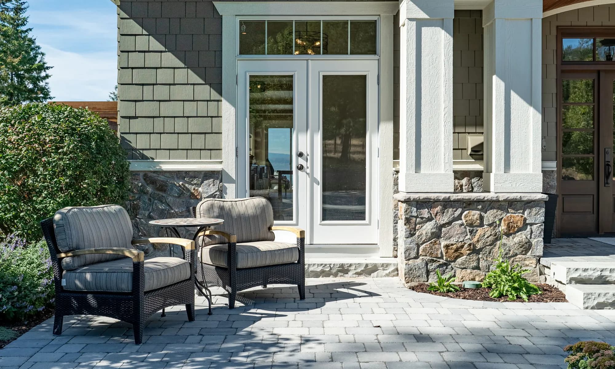 modern seating area with paver stones