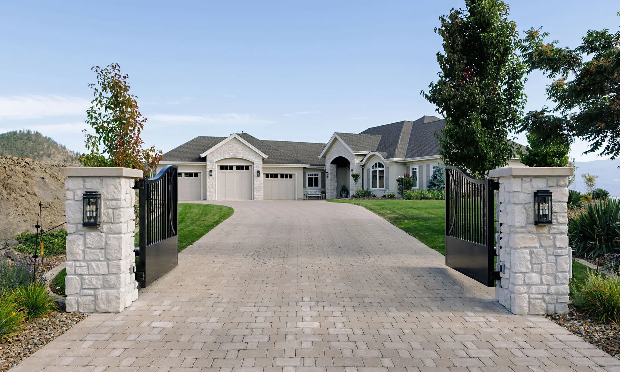 stone driveway high end home