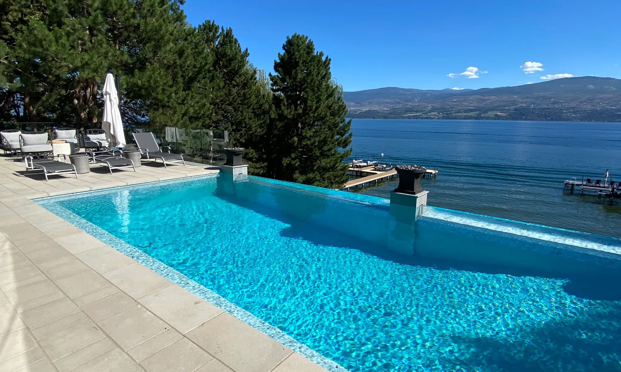 stone ground and pool lake front property