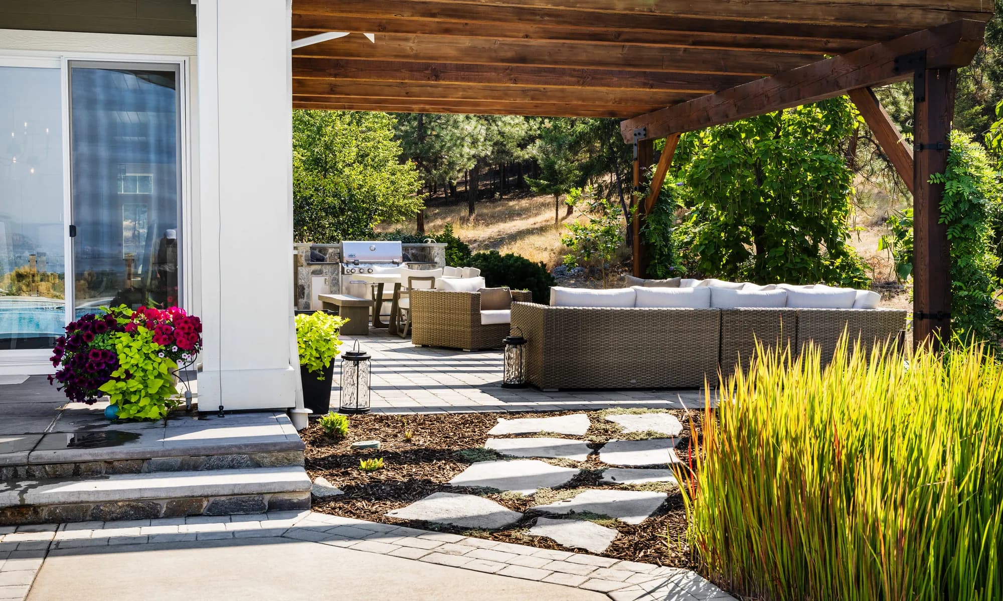 walkway paver stones and garden area