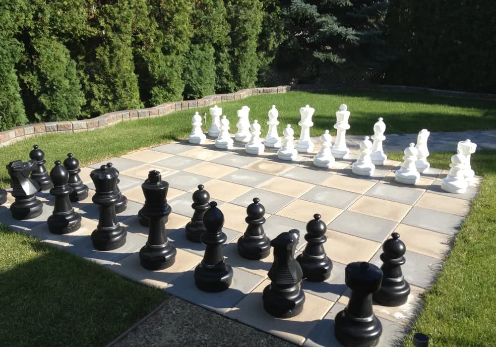 chess board ground paver stones