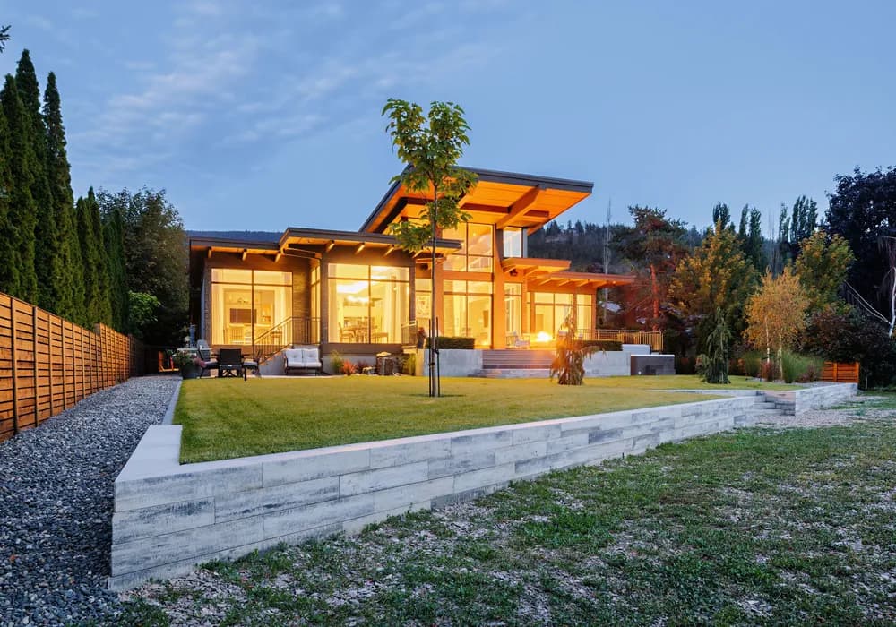 dark sky and trees paver stones