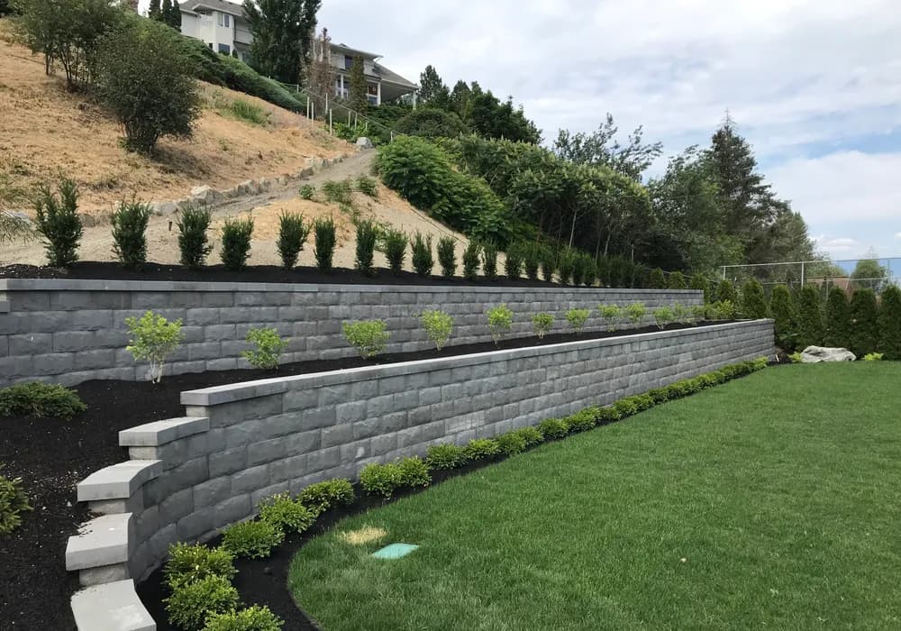 green grass 2 retaining walls and steps