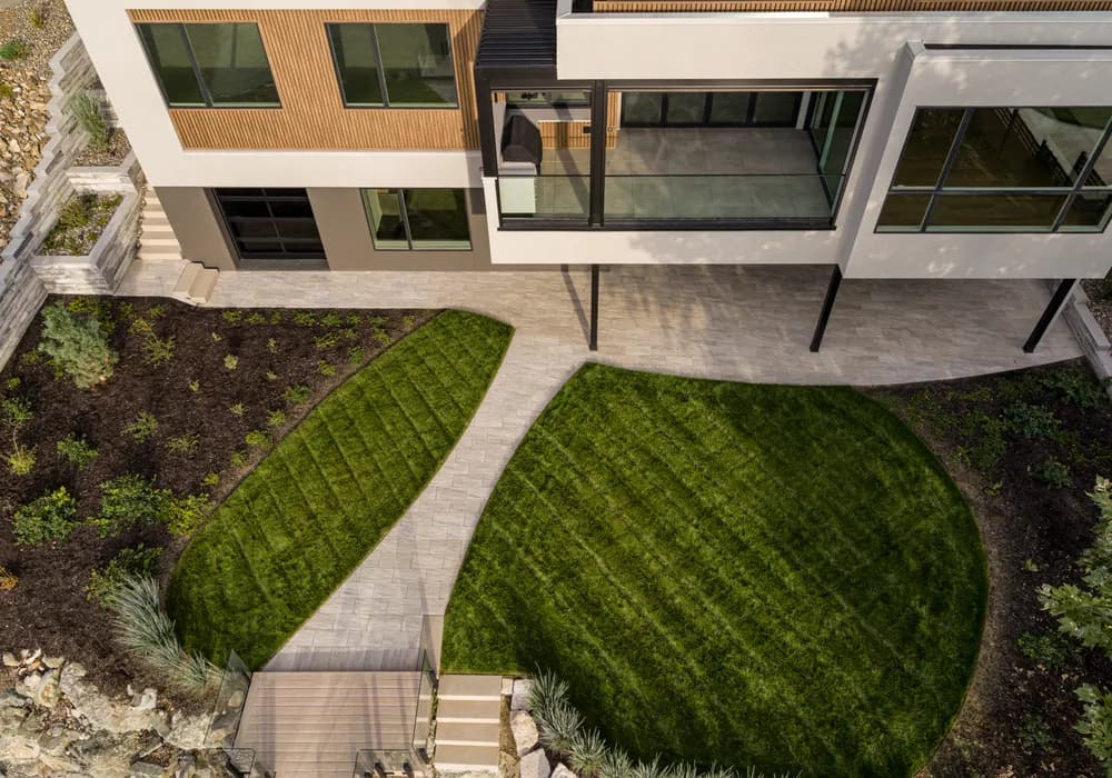 lake front property green grass