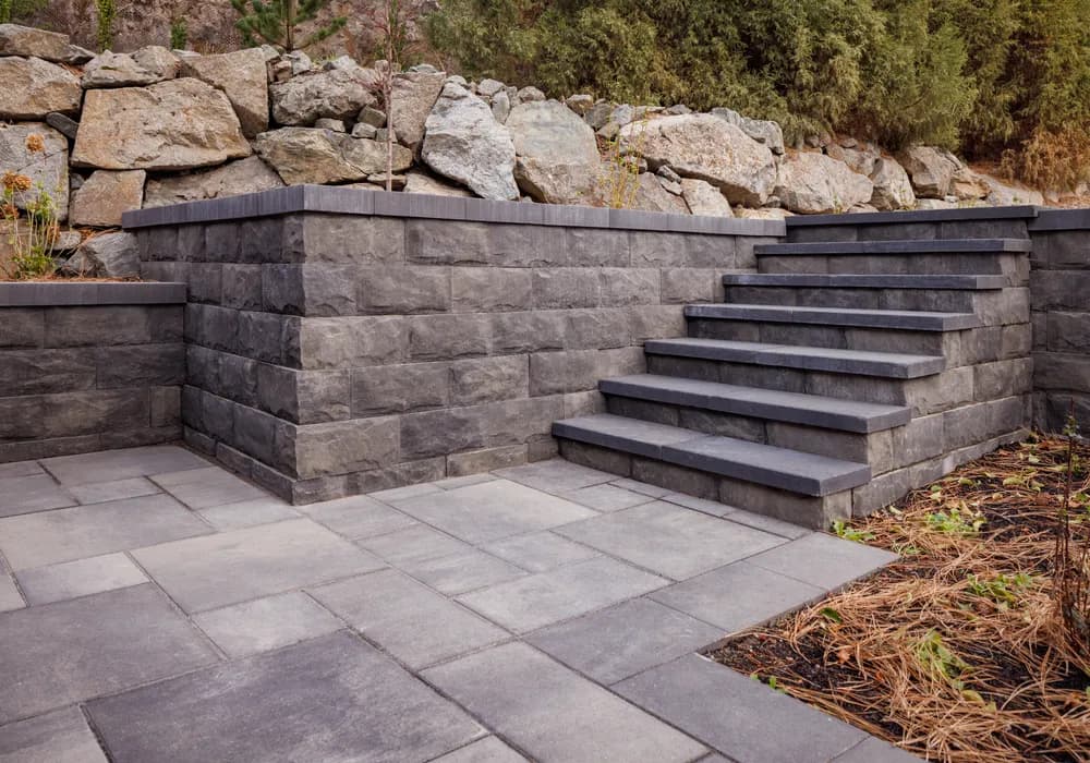 landscaping stone and steps and retaining wall