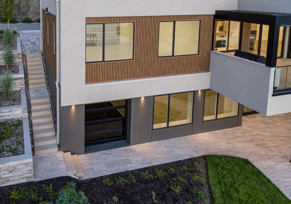 modern home and grass and stairs