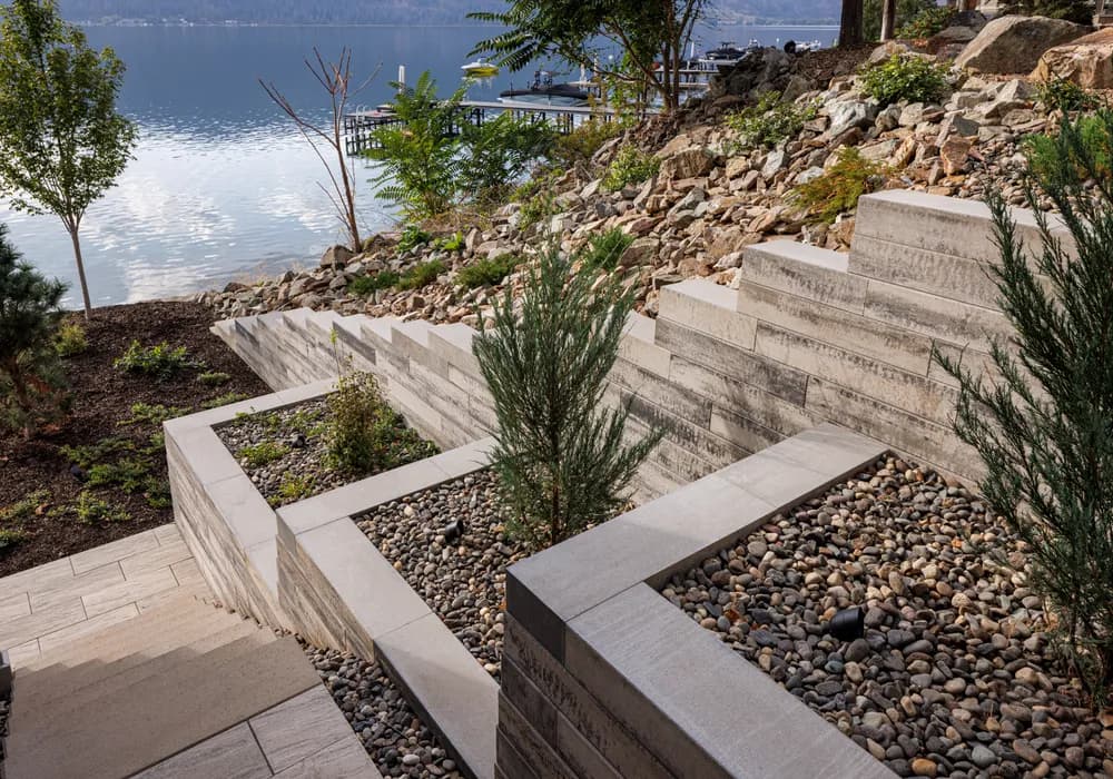 steps and retaining wall trees and and trees