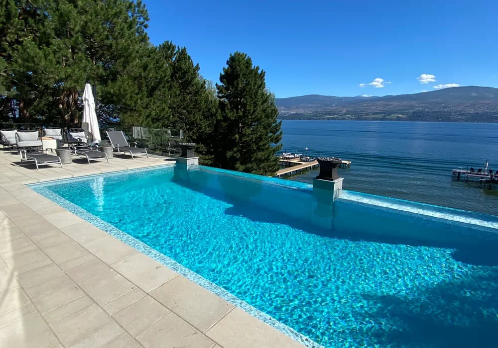 stone ground and pool lake front property