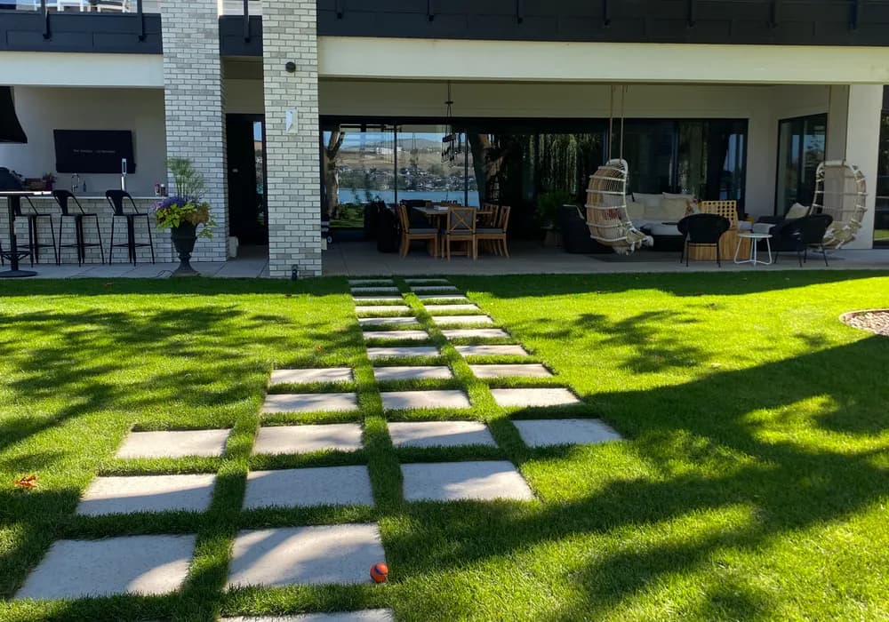 walkway and green grass and stone walkway