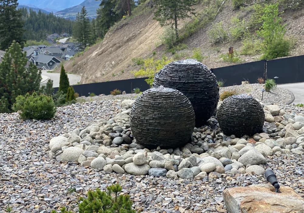 water feature and stones