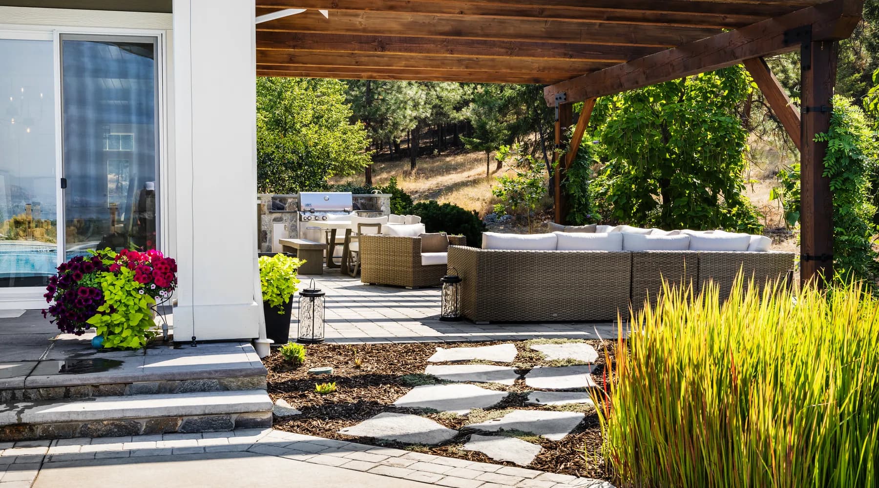 paver stones and garden