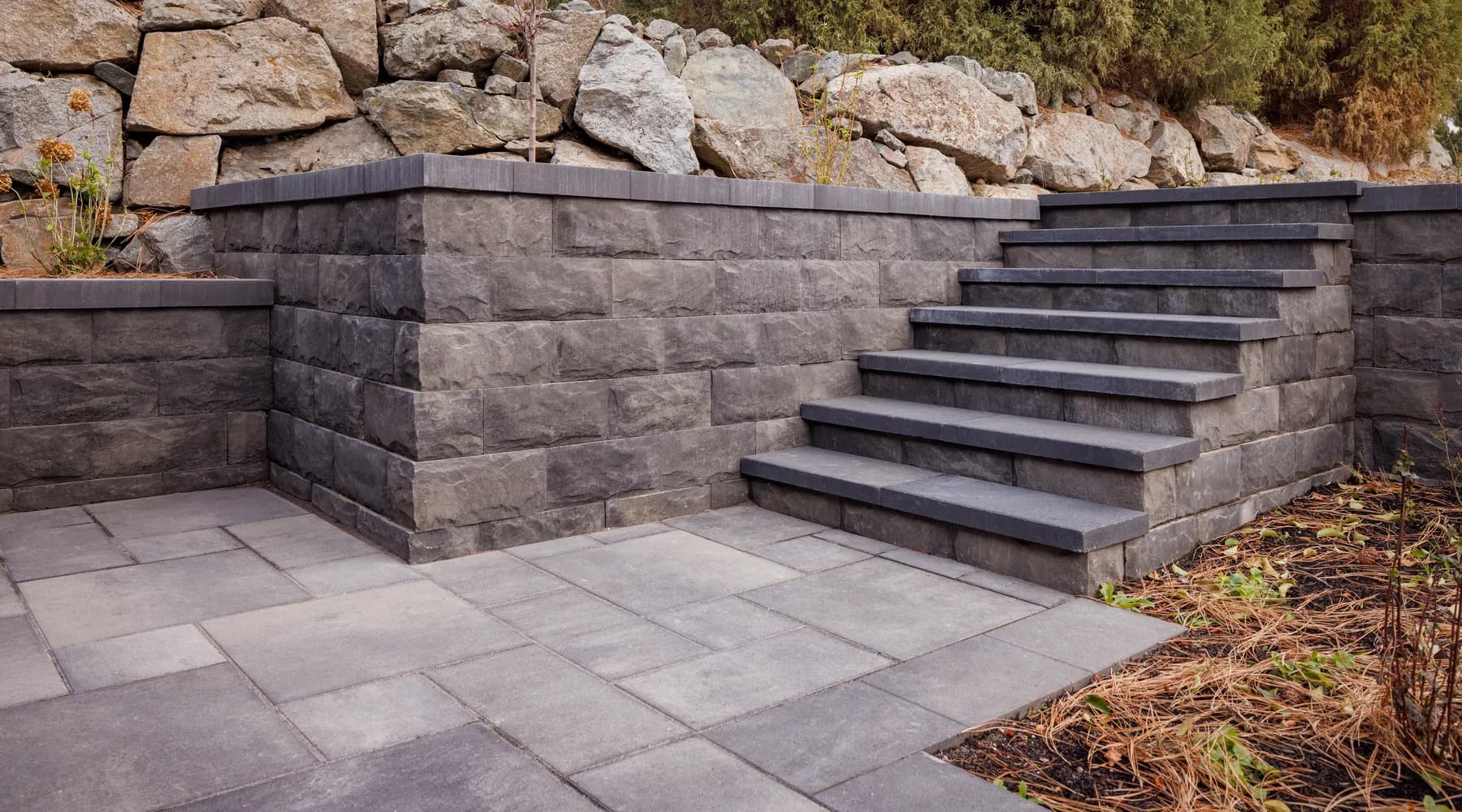 stairs retaining wall and paver stones